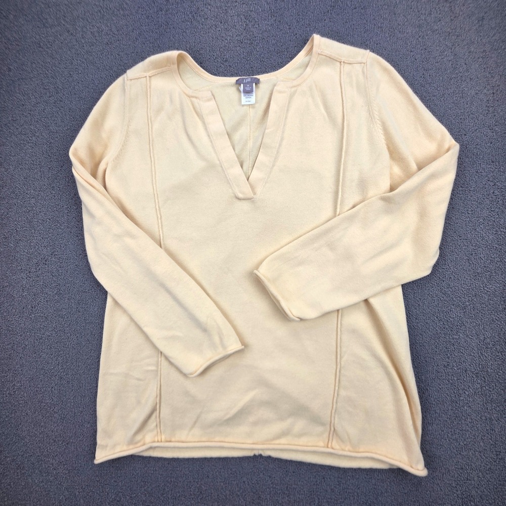 J. Jill Split‎ Neck Sweater Womens Yellow Organic Cotton Seamed Knit Size M